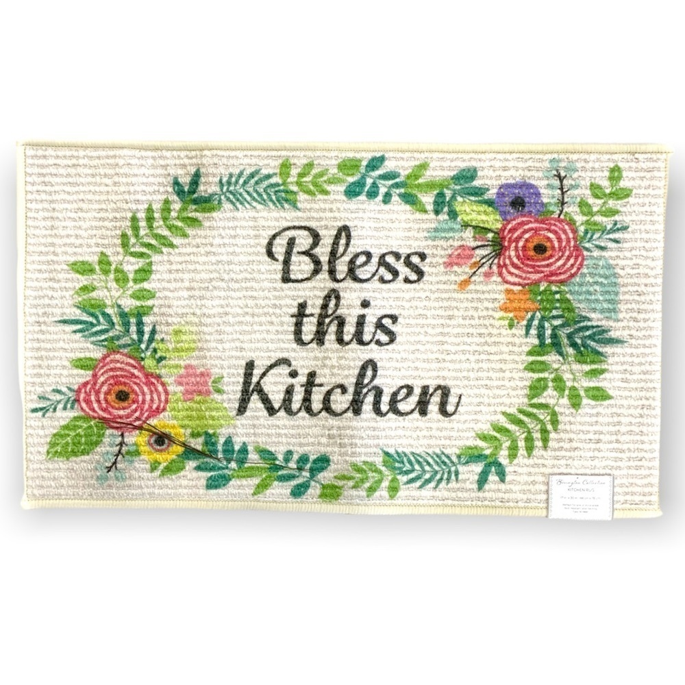 Apache Mills Floral Bless this Kitchen Mat Rectangle  Religious 17 X 30 in
